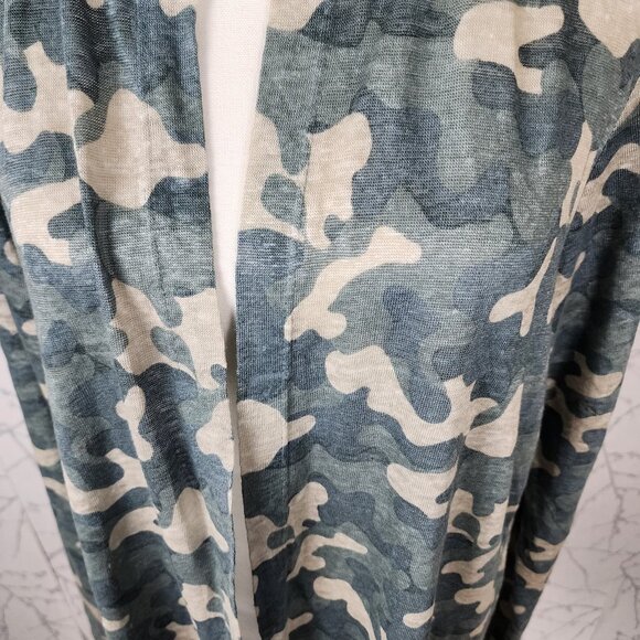 Nicole Miller Green Camo Print 100% Linen Open Hooded Cardigan - Picture 3 of 7
